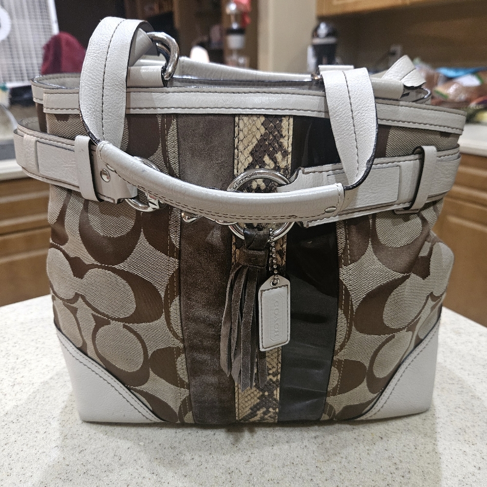 COACH LOGO HANDBAG, Snakeskin, Canvas, Leather & Suade Lux Coach Purse